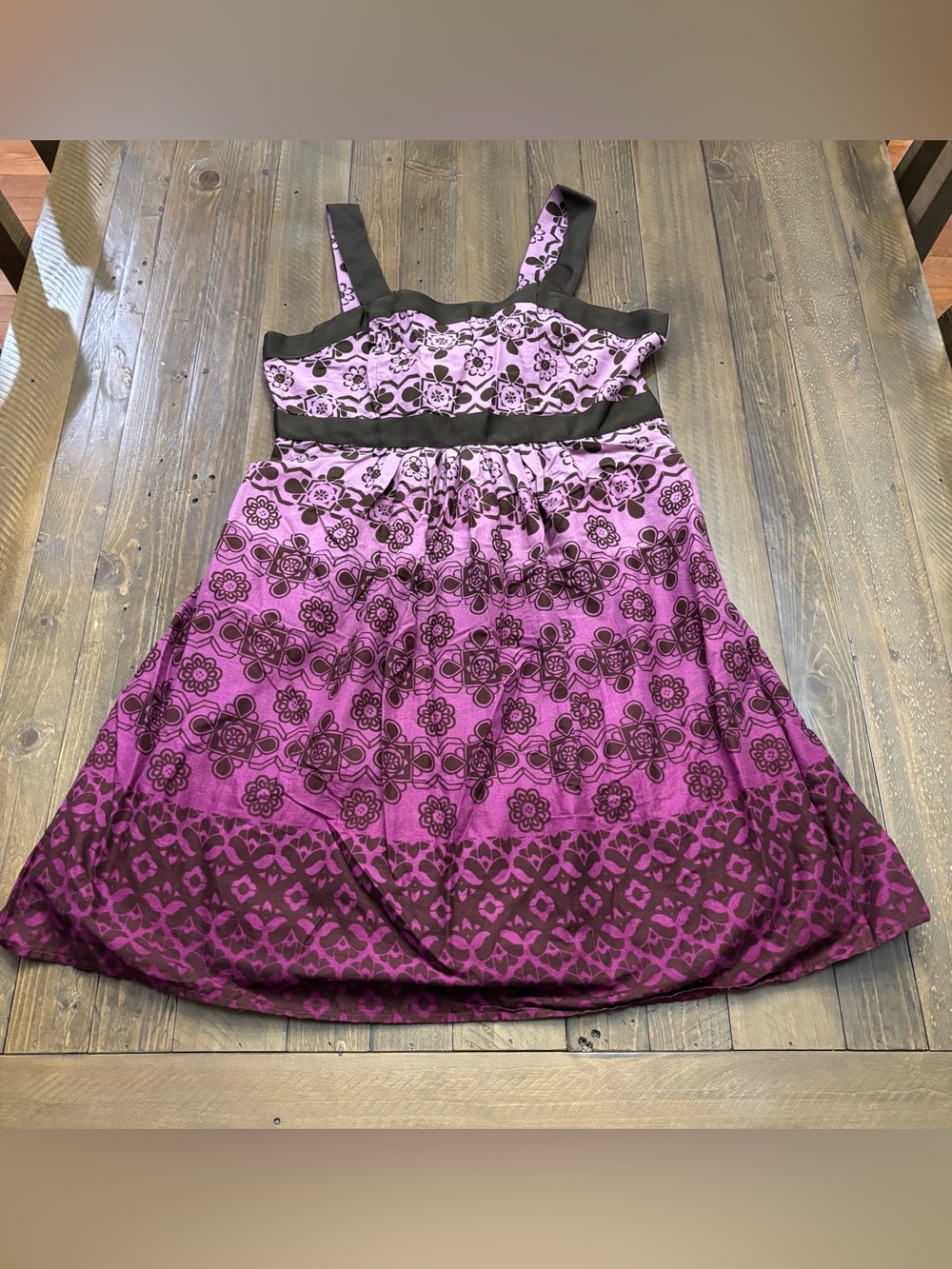 Apt. 9 Pink to Magenta Floral Ombre Y2K Dress with Brown Trim
